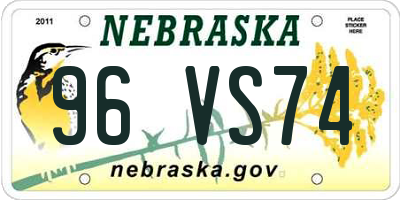 NE license plate 96VS74