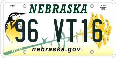 NE license plate 96VT16