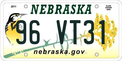 NE license plate 96VT31