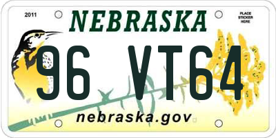 NE license plate 96VT64