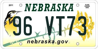 NE license plate 96VT73