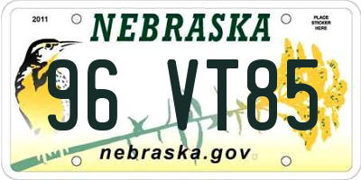 NE license plate 96VT85