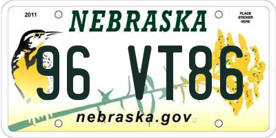 NE license plate 96VT86