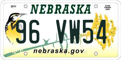 NE license plate 96VW54