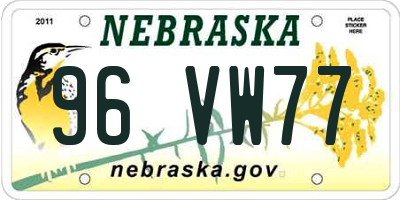 NE license plate 96VW77