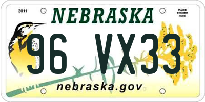 NE license plate 96VX33
