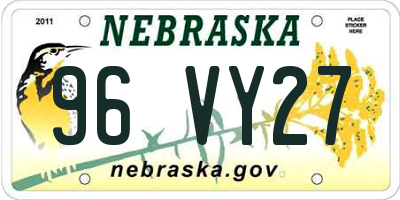 NE license plate 96VY27