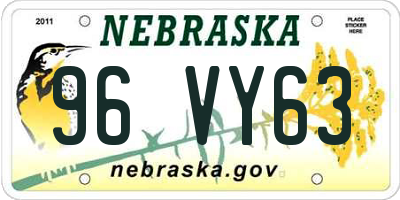NE license plate 96VY63