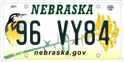NE license plate 96VY84