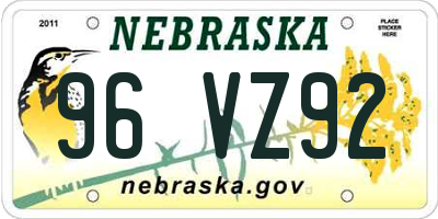 NE license plate 96VZ92