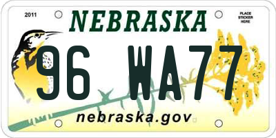 NE license plate 96WA77