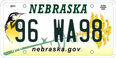 NE license plate 96WA98