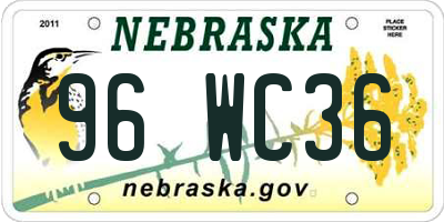 NE license plate 96WC36
