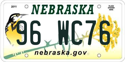NE license plate 96WC76