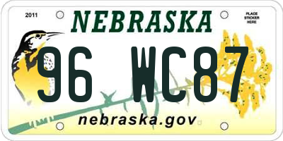NE license plate 96WC87