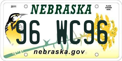 NE license plate 96WC96