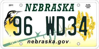 NE license plate 96WD34