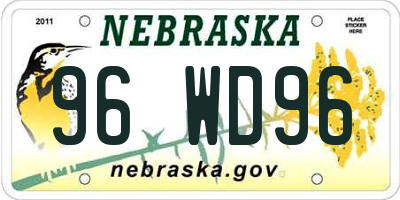 NE license plate 96WD96