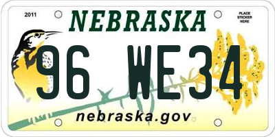 NE license plate 96WE34