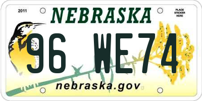 NE license plate 96WE74