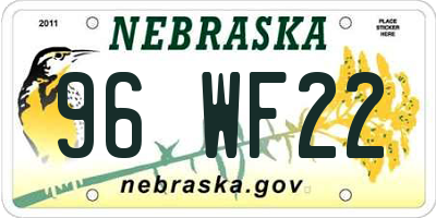 NE license plate 96WF22