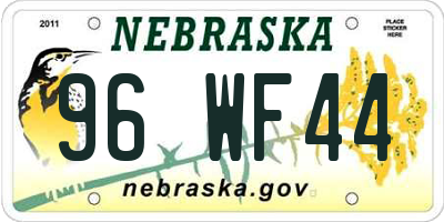 NE license plate 96WF44