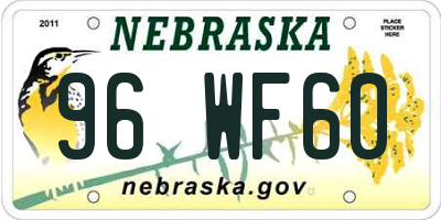NE license plate 96WF60