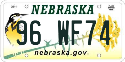 NE license plate 96WF74