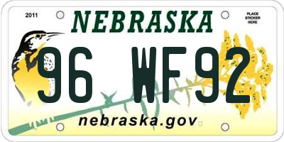 NE license plate 96WF92