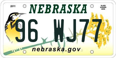 NE license plate 96WJ77