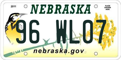 NE license plate 96WL07