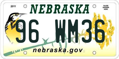 NE license plate 96WM36