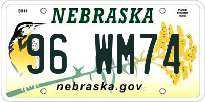 NE license plate 96WM74