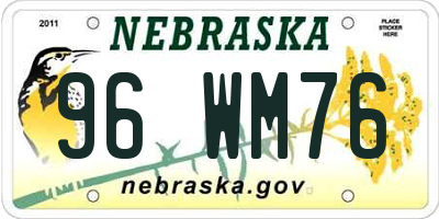 NE license plate 96WM76