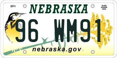 NE license plate 96WM91