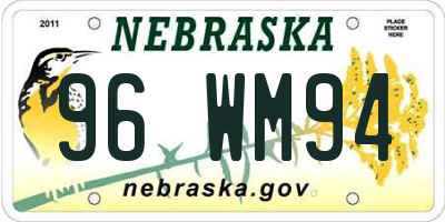 NE license plate 96WM94