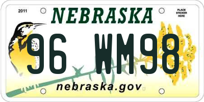 NE license plate 96WM98