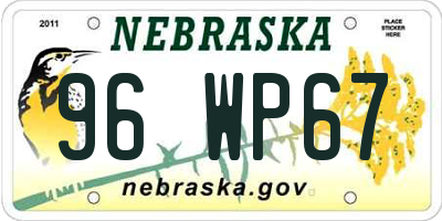NE license plate 96WP67