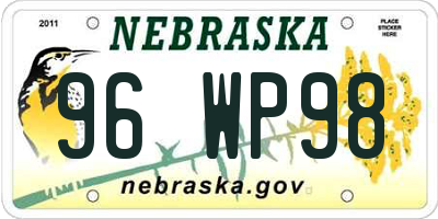 NE license plate 96WP98