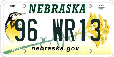 NE license plate 96WR13