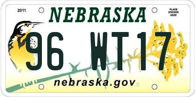NE license plate 96WT17