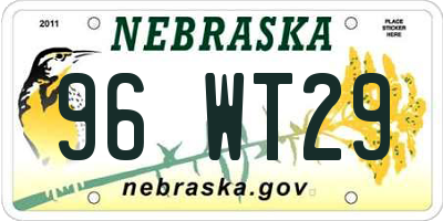 NE license plate 96WT29