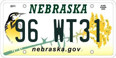 NE license plate 96WT31