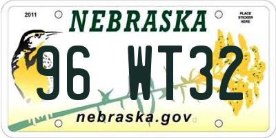 NE license plate 96WT32