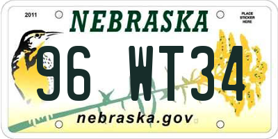 NE license plate 96WT34
