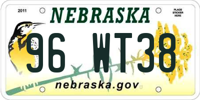 NE license plate 96WT38