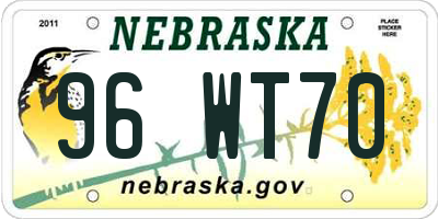 NE license plate 96WT70
