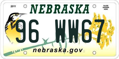 NE license plate 96WW67