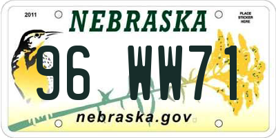NE license plate 96WW71