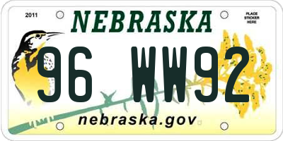 NE license plate 96WW92